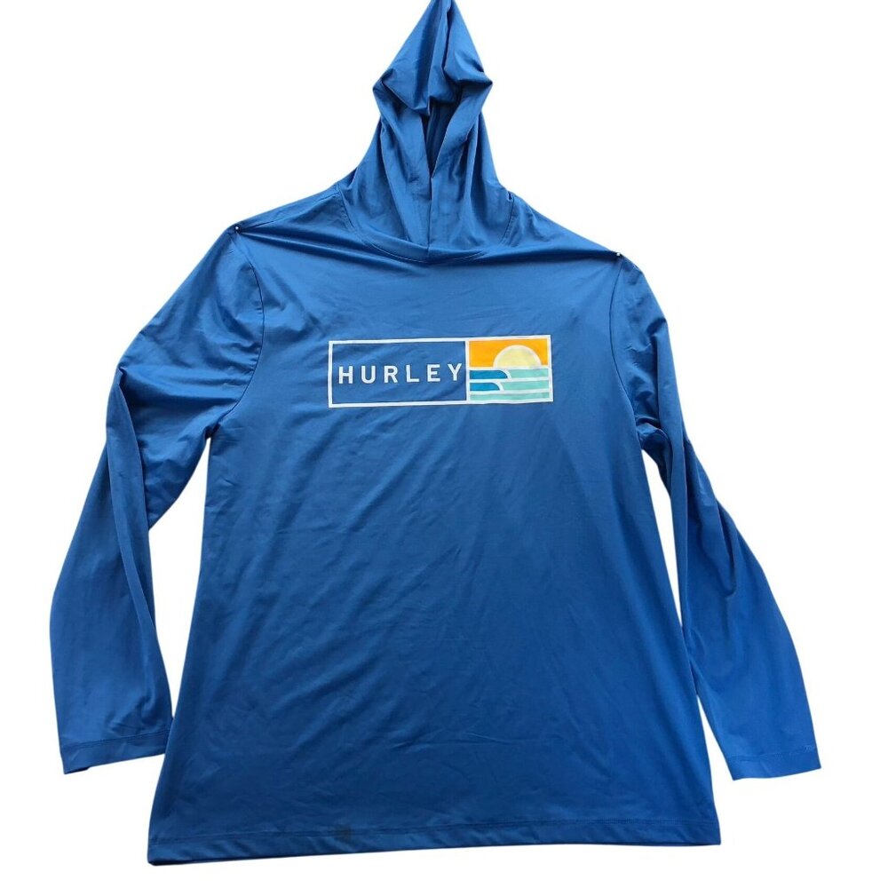 Hurley Men Shirt XL Blue Long Sleeve Hooded Activewear Lightweight Casual